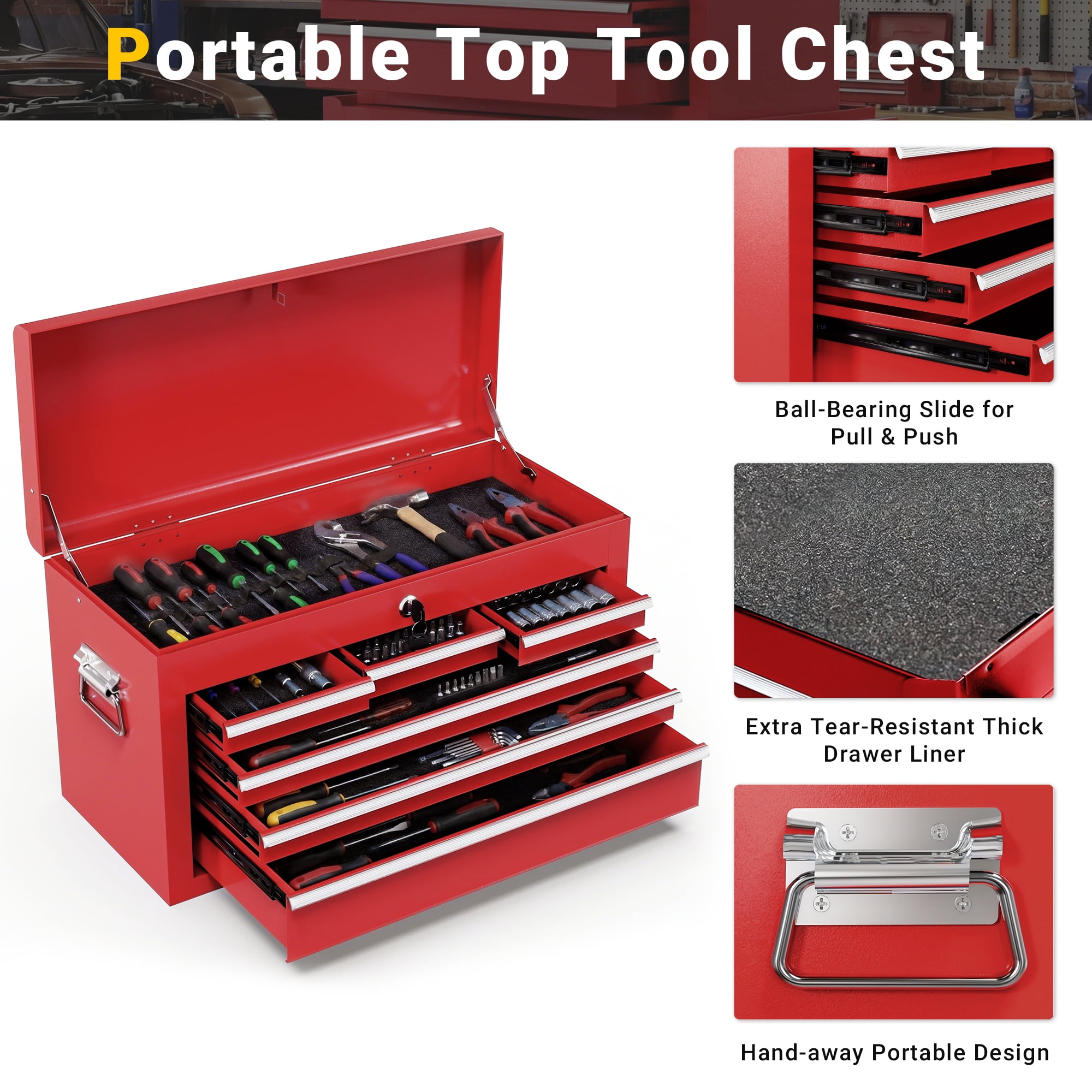 8-Drawer Rolling Tool Chest and Cabinet, Stainless Steel Tool Box with Brake Wheels and 8 Drawers, Orange Detachable Tool Cart