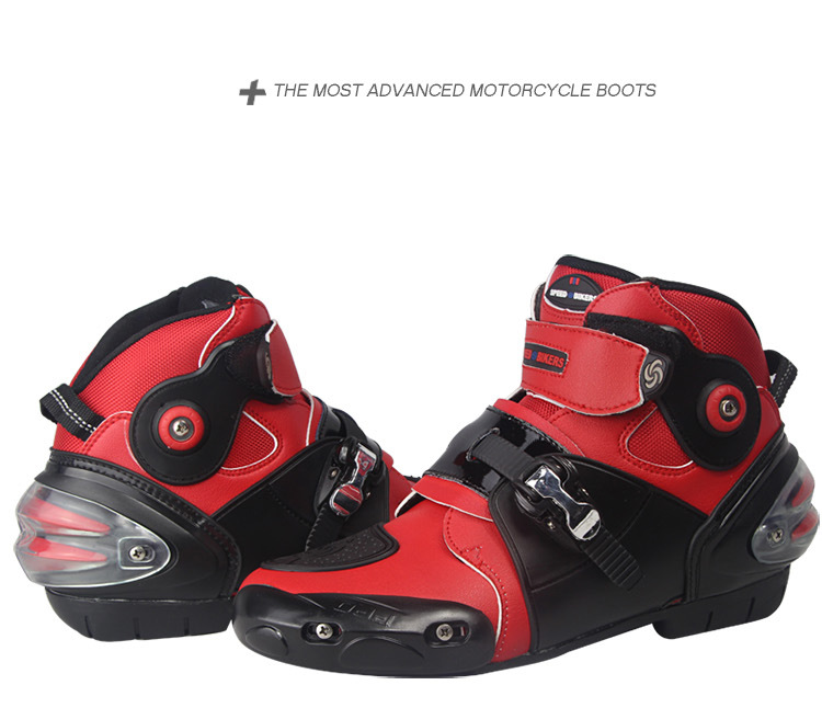 Men Soft Motorcycle Boots Biker Waterproof Speed Motocross Boots Non-slip Motorcycle Shoes Color:red Shoe US Size:9.5 - image 3 of 8