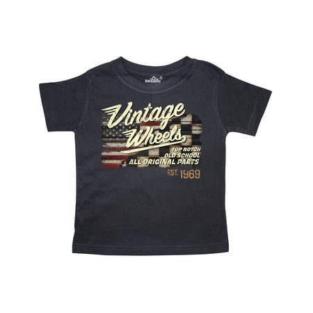 

Inktastic Vintage Wheels over top American Racing Flag Gift Toddler Boy or Toddler Girl T-Shirt