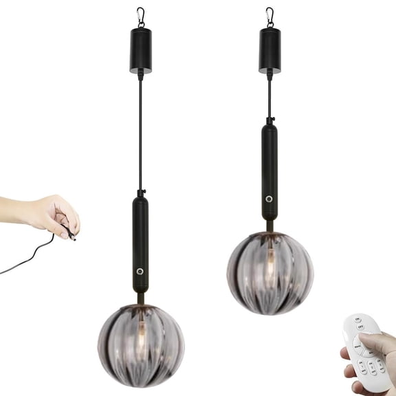 Kiven Battery Operated Pendant Light with Remote Control,3W Rechargeable Hanging Pendant Light Adjustable Height with Glass Lampshade G9 Socket for Kitchen Island Home Decor, Set of 2, TB2571-6