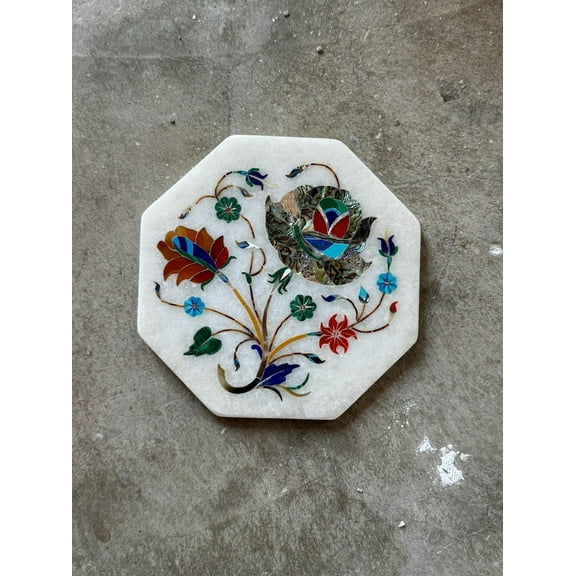 Handmade Marble Inlay Coasters with Lapis Lazuli – Premium Drink Coasters for Elegant Home Décor and Entertaining