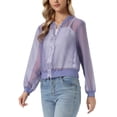 thumbnail image 4 of INSPIRE CHIC Women's Long Sleeves Zip Up See Through Lightweight Bomber Jacket M Dusty Purple, 4 of 6