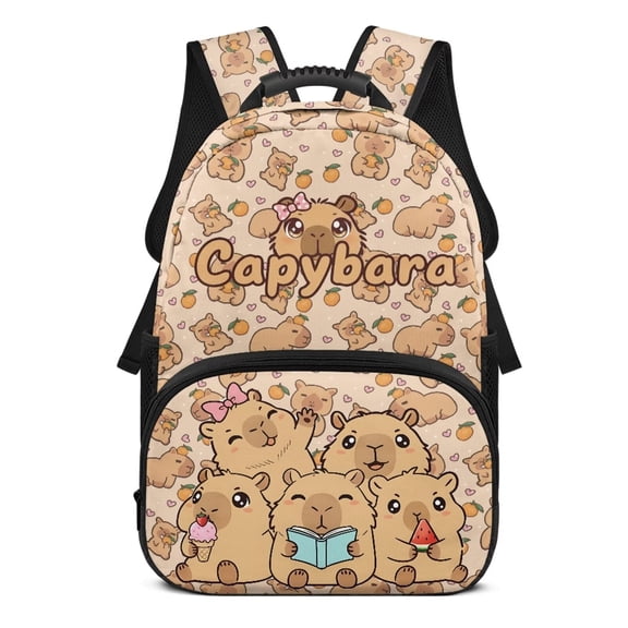 HUIACONG Capybara Print School Backpack for Students Ages 6-18 Ergonomic Padded Adjustable Straps Large Capacity Bookbag for Elementary Middle High School Daily Use Short Distance Travel