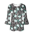 thumbnail image 5 of Sakmal Womens Tops Under $10 3/4 Sleeve Pleated Button Graphic V-Neck Tunic Womens Shirts Under $5, 5 of 5