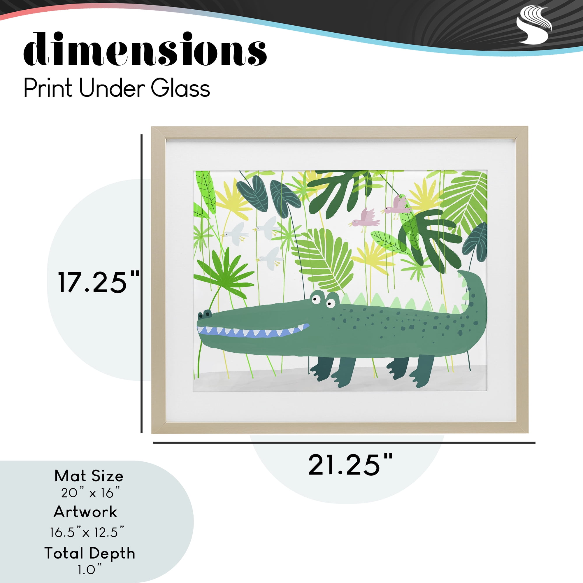 Stupell Industries Crocodile Jungle & Leaves Birch Framed Print Under Glass, design by Carla Daly