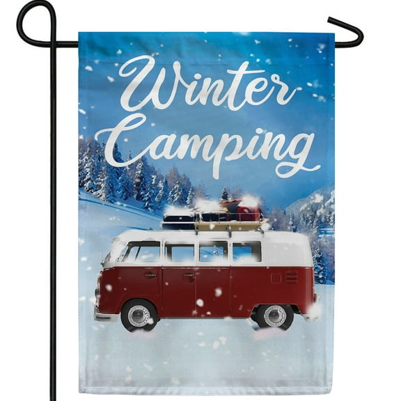 America Forever Winter Camping Garden Flag 12.5 x 18 Inch Double Sided Camping Trailer Van RV Flags for Campers Seasonal Yard Outdoor Decorative Flag