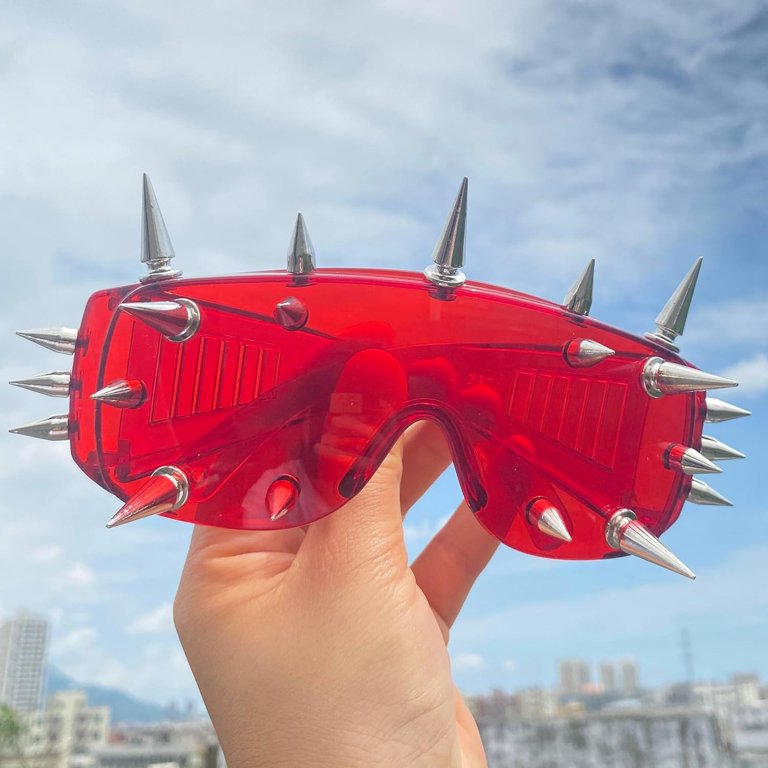 Punk Rocker Large Shield Spike Fashion Sunglasses with UV400 Protection Amazon.com: PLOPLO Punk Rocker Large Shield Spike Fashion  main image 3