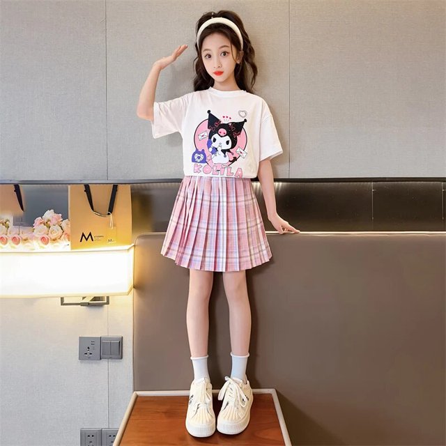 Kuromi-Falda plisada de manga corta Y2K Sanrios, traje bonito de Anime Kawaii para estudiantes, holgado, informal, suave, cómodo, femenino