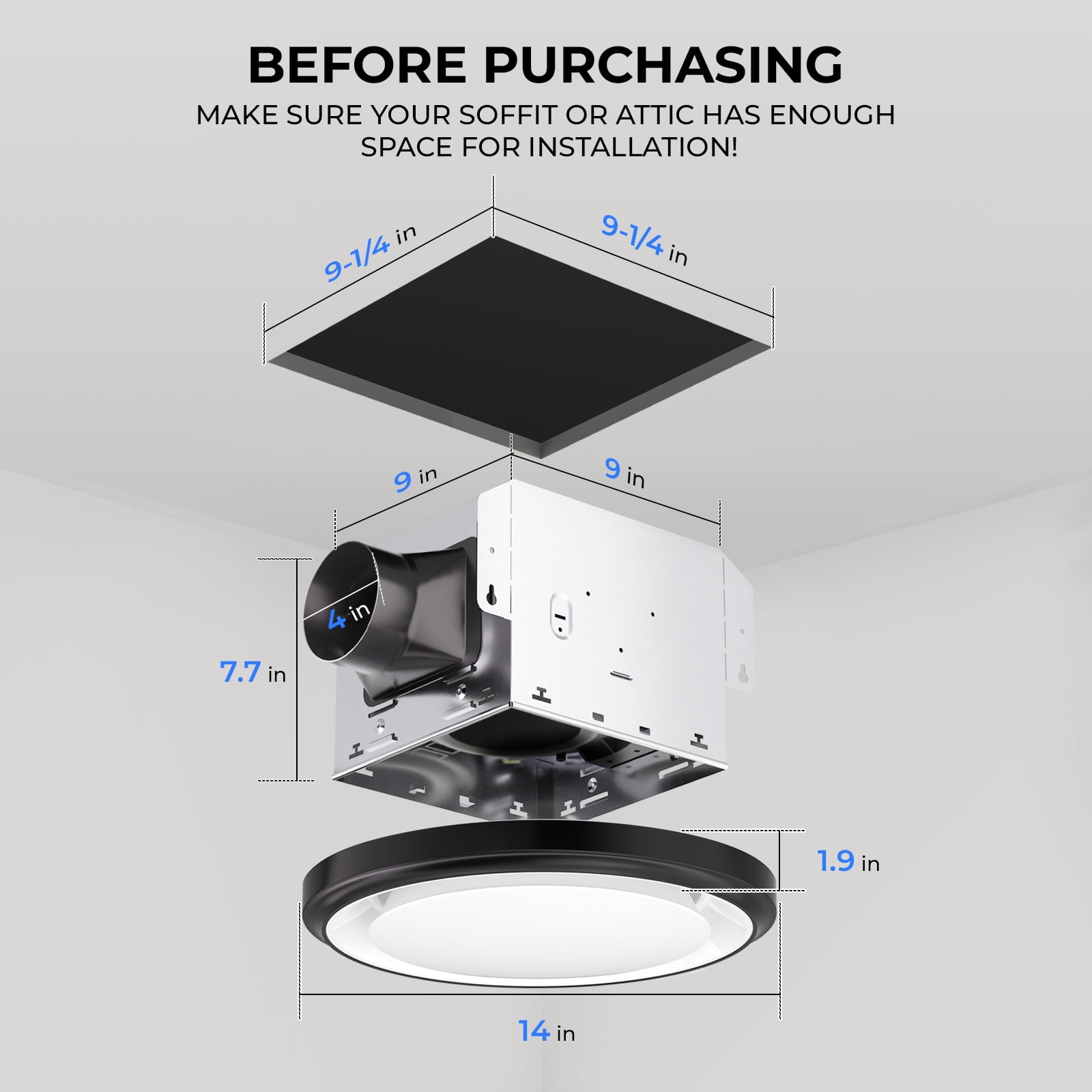 Akicon Bathroom Exhaust Fan with Humidity Sensor, 110 CFM 1.5 Sones Vent Fan with RGB Light, 3CCT Dimmable LED Light & Nightlight for Shower Room, Round, Black