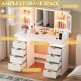 thumbnail image 5 of FANRAL Large Fluted Vanity with LED Lighted Mirror,Built-in Cabinet Lighting & Multi-Drawer Storage,Modern Dressing Table for Bedroom Beauty Space,White Vanity, 5 of 8