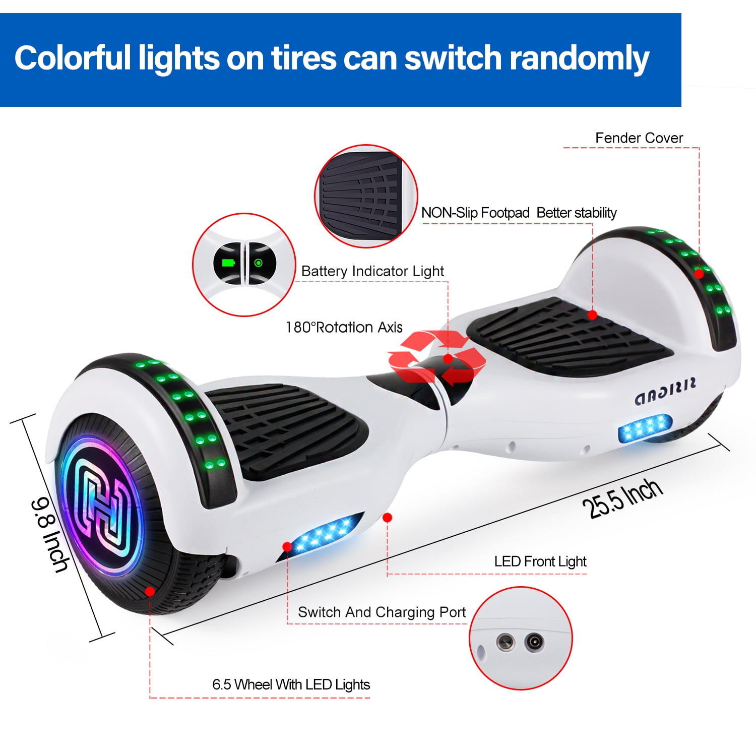 Turkiye SISIGAD Hoverboard 6.5 In. Bluetooth ve LED Ubuy