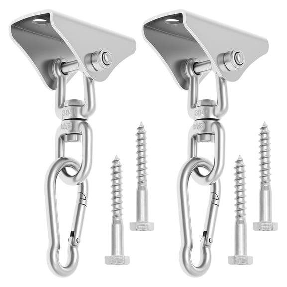 2Pcs Hammock Hanging Kit Stainless Steel Hanging Chair Hardware Strong Load Bearing Swing Hangers 360° Rotation Hanging Swing Supports with Nylon Wear Resistant Washer for Ceiling