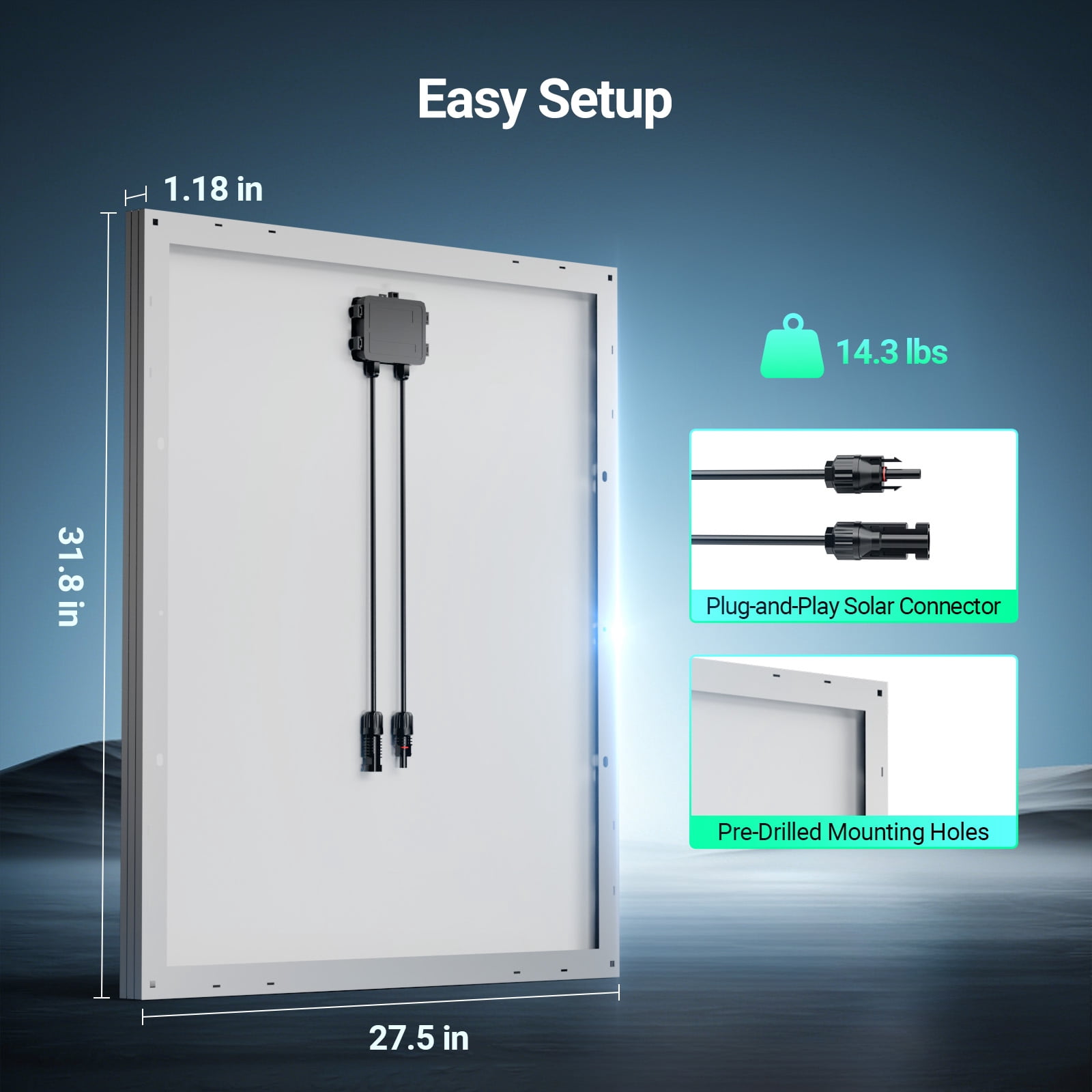 TSP 100W 12 Volt Solar Panel, IP68 Waterproof, 25% High-Efficiency, Pre-drilled Holes Design, Ideal for RV, Marine, Off-Grid System