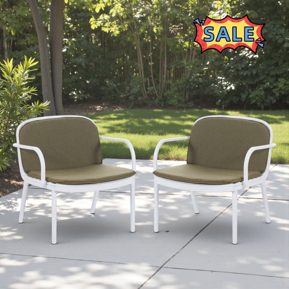 Tcbosik Outdoor Armchairs Set of 2, Modern Club Chair with Cushion, Patio Chair for Backyard, Garden, Porch, Deck, Lawn, Easy Assembly, Green & White