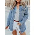 thumbnail image 3 of The Beauty North Denim Jacket Long Sleeve Pockets Denim Jean Jacket Casual Long Boyfriend Coats Women's Jean Button Down, 3 of 6
