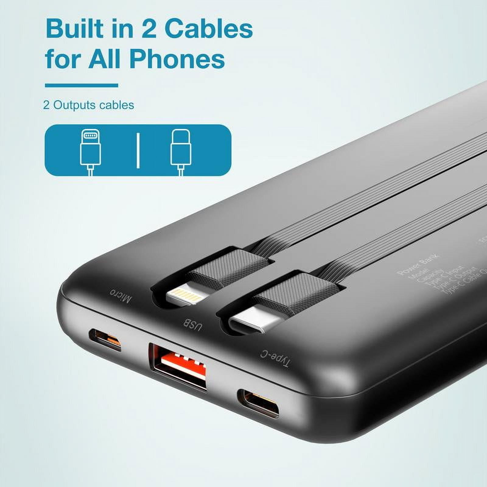Portable Charger with Built-in Cables,Portable Charger with Cords Wires Slim 10000mAh Travel Battery Pack 4 Outputs 2 Inputs 22.5W Fast Charging Power Bank for Samsung Google Pixel LG Moto iPhone