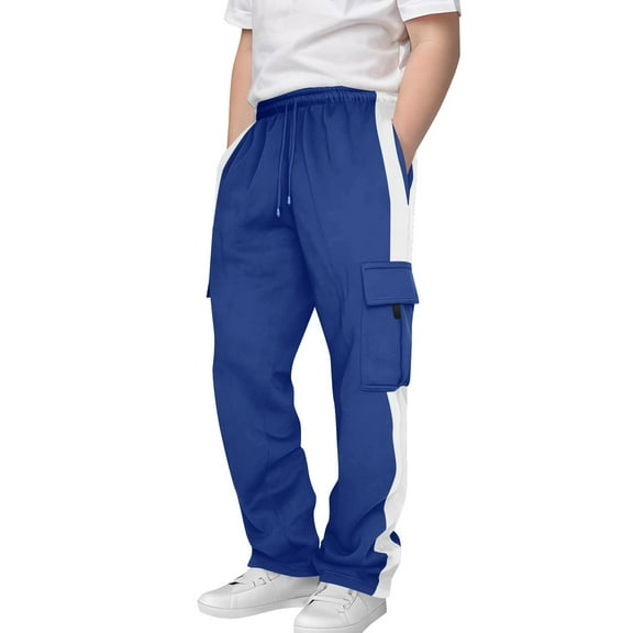 CheerKidz Boys Casual Sports Sweatpants Trendy Drawstring Jogger Pants Lightweight for Kids Childrens Solid Color Trousers Outdoor Hiking Camping Running Walking Daily Wear(Blue,13 Years)