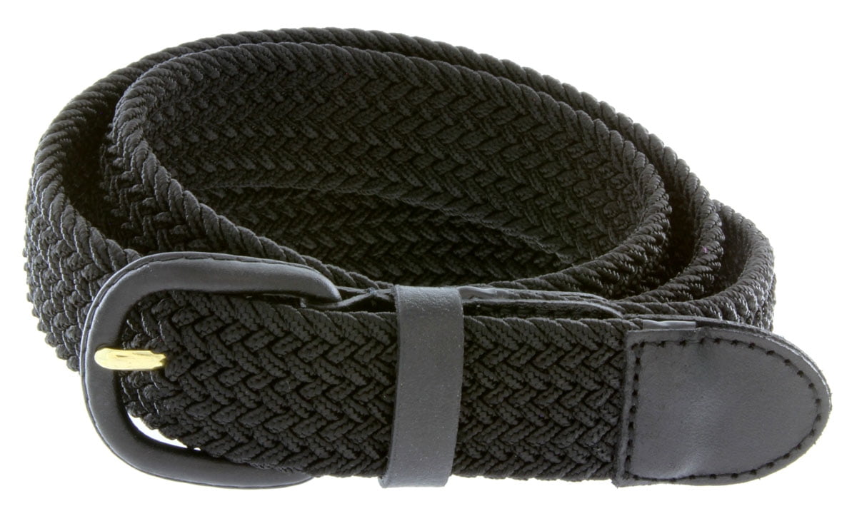 Men's Leather Covered Buckle Woven Elastic Stretch Belt 1-1/4" Wide Newest 