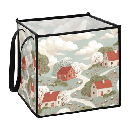 Home Organizer Foldable Fabric Storage Bin With Handle Winding Roads Trees
