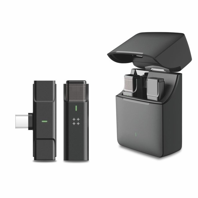 Tholdsy Micrófono inalámbrico para teléfono móvil, recargable, automático, Audio, cuello de baja latencia, micrófono con Clip con estuche de carga, Cables de audio/vídeo Tipo 1