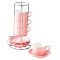 thumbnail image 4 of 4 tazas de café de cerámica con platillo, apilables, para cocina, decoración creativa Rosa, 4 of 9