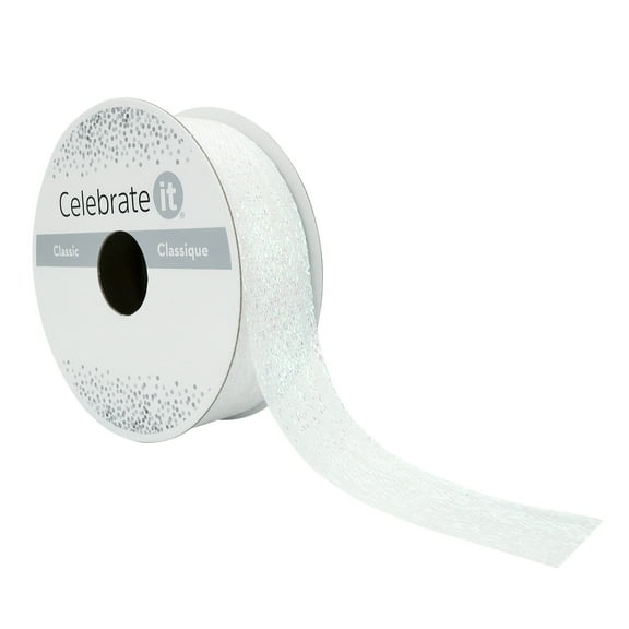 Celebrate It 7/8" x 5yd. Iridescent White Metallic Sheer Ribbon - Non-Wired with Woven Selvedge, Metallic & Nylon, Ideal for Gift Wrapping, Baskets & Crafts, 12 Pack