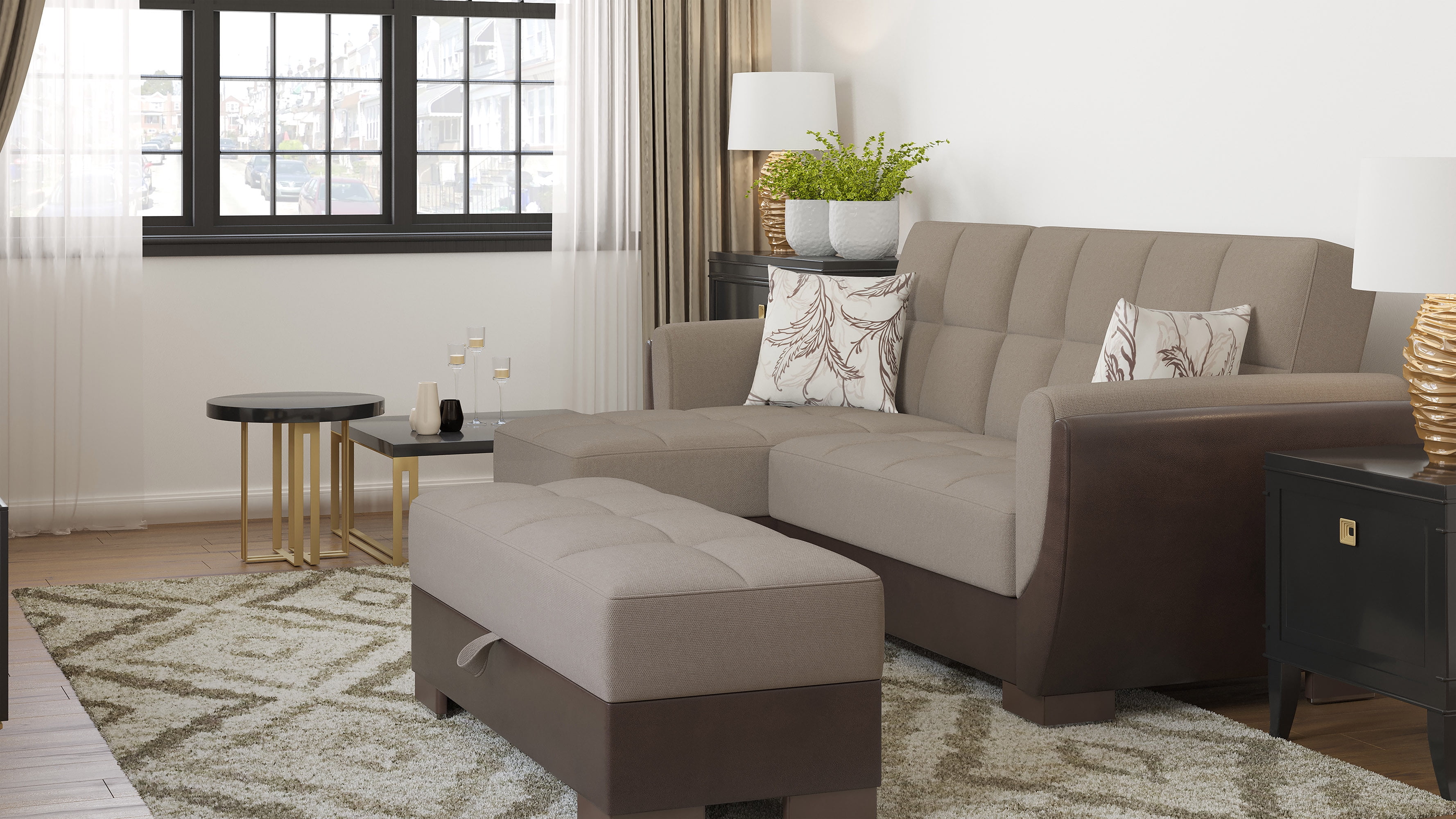 Ottomanson Origins Air Rectangular Upholstered Lift Top Ottoman, Beige/Brown
