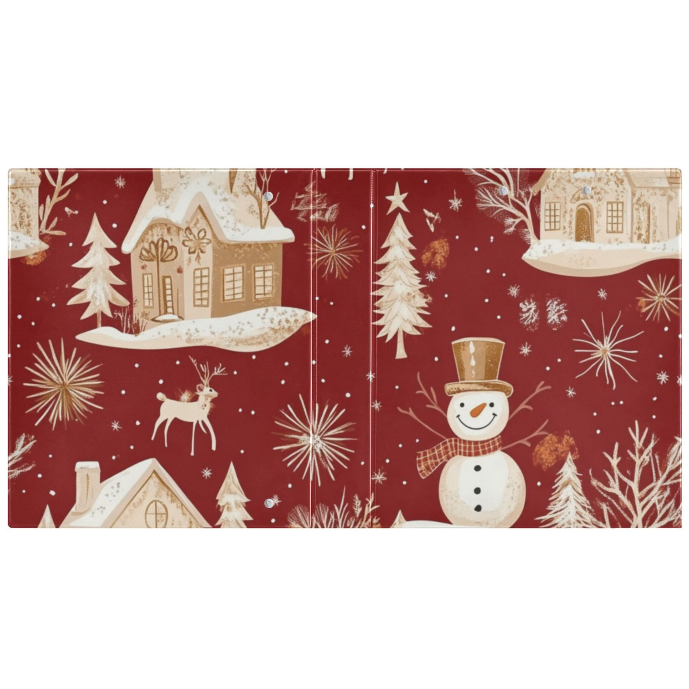 Christmas Snowmans Houses Red 3 Ring Binders 1.5 inch Hardcover File Folders with Interior Pockets A4 Size Organizer for School Office Hospital Set of 2