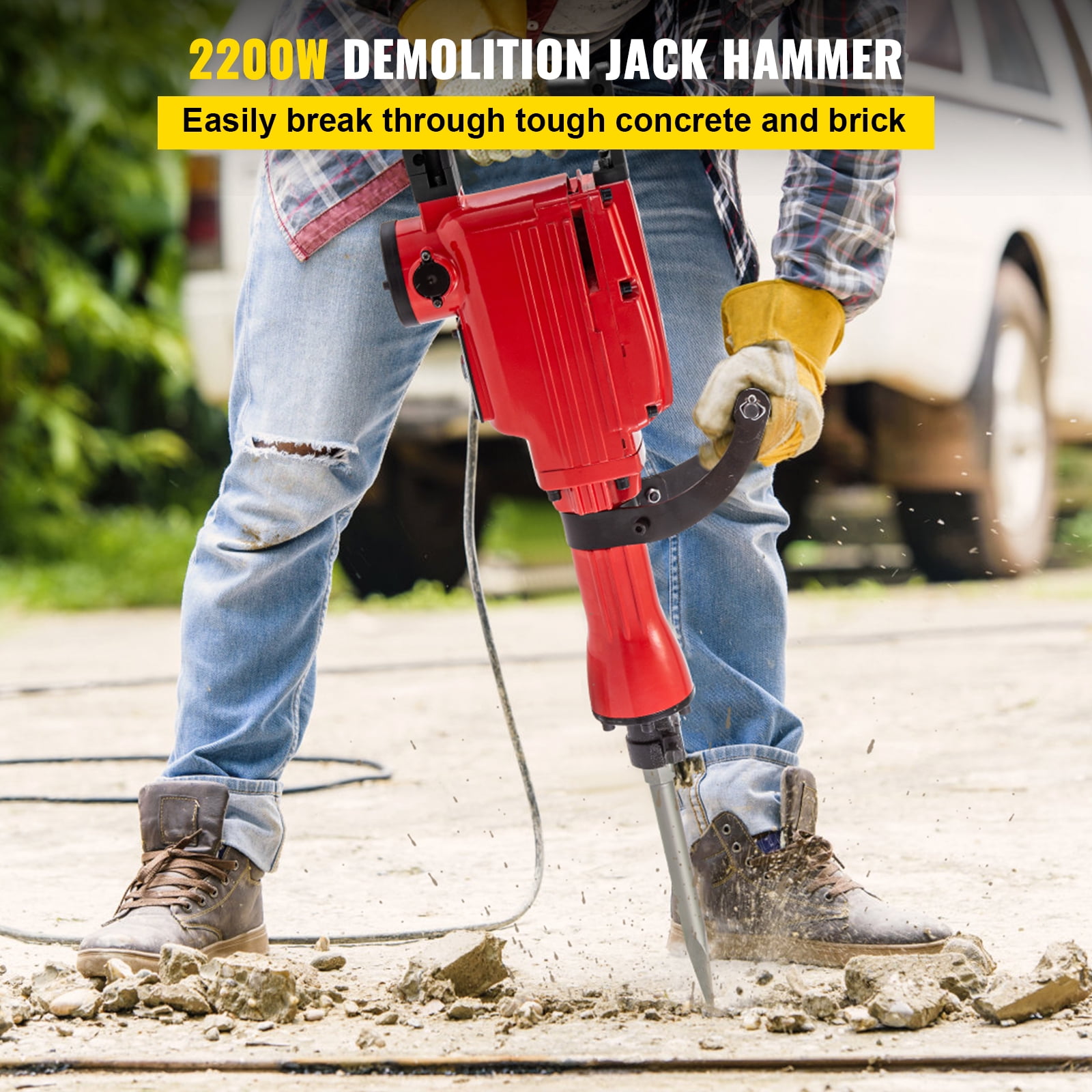 HD 2200 Watt Electric Demolition Jack Hammer Concrete Breaker Punch Chisel Bit 