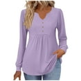 thumbnail image 2 of JDQJBZ Summer Womens Tops,Womens Long Sleeve Tops Solid Color Small V Neck Button Loose T Shirt Casual Tops For Women Spring Summer Daily Wear, 2 of 5