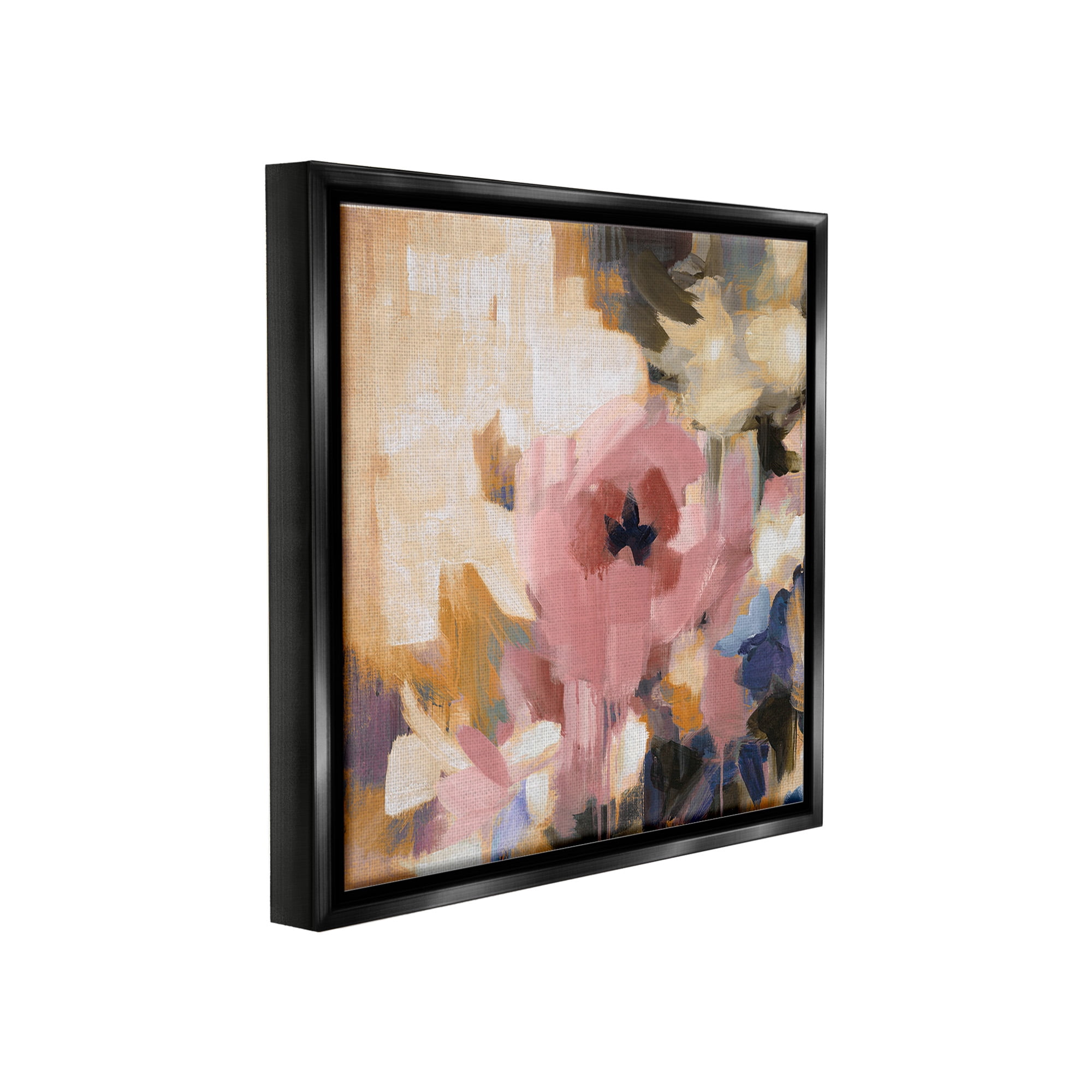 Stupell Industries Abstract Pink Blossom Botanical & Floral Painting Black Floater Framed Canvas Art Print Wall Art, 25 x 25