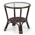 thumbnail image 2 of Leo Round Coffee Table w/ Glass Top Natural Rattan Wicker ECO Handmade, Dark Brown, 2 of 7