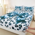 thumbnail image 3 of Feelyou Blue Bowknot Kid Full Size Sheets, Leopard Cheetah Print Bed Sheets, 4pcs, 3 of 7