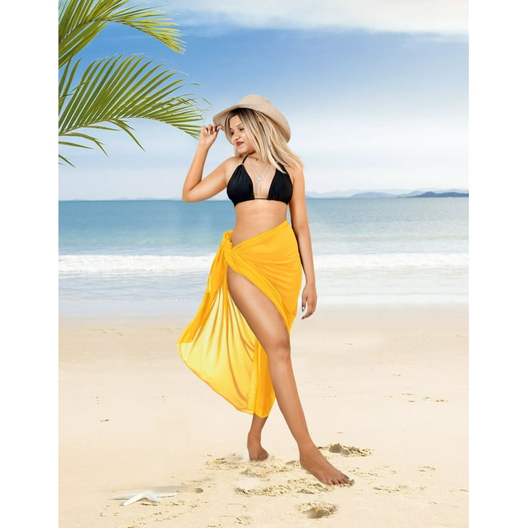 HAPPY BAY Swimsuit Cover Up Sarong Long Women's Beach Wrap Skirt Swimwear  Bikini Cover-ups Dress One Size Solid, Yellow