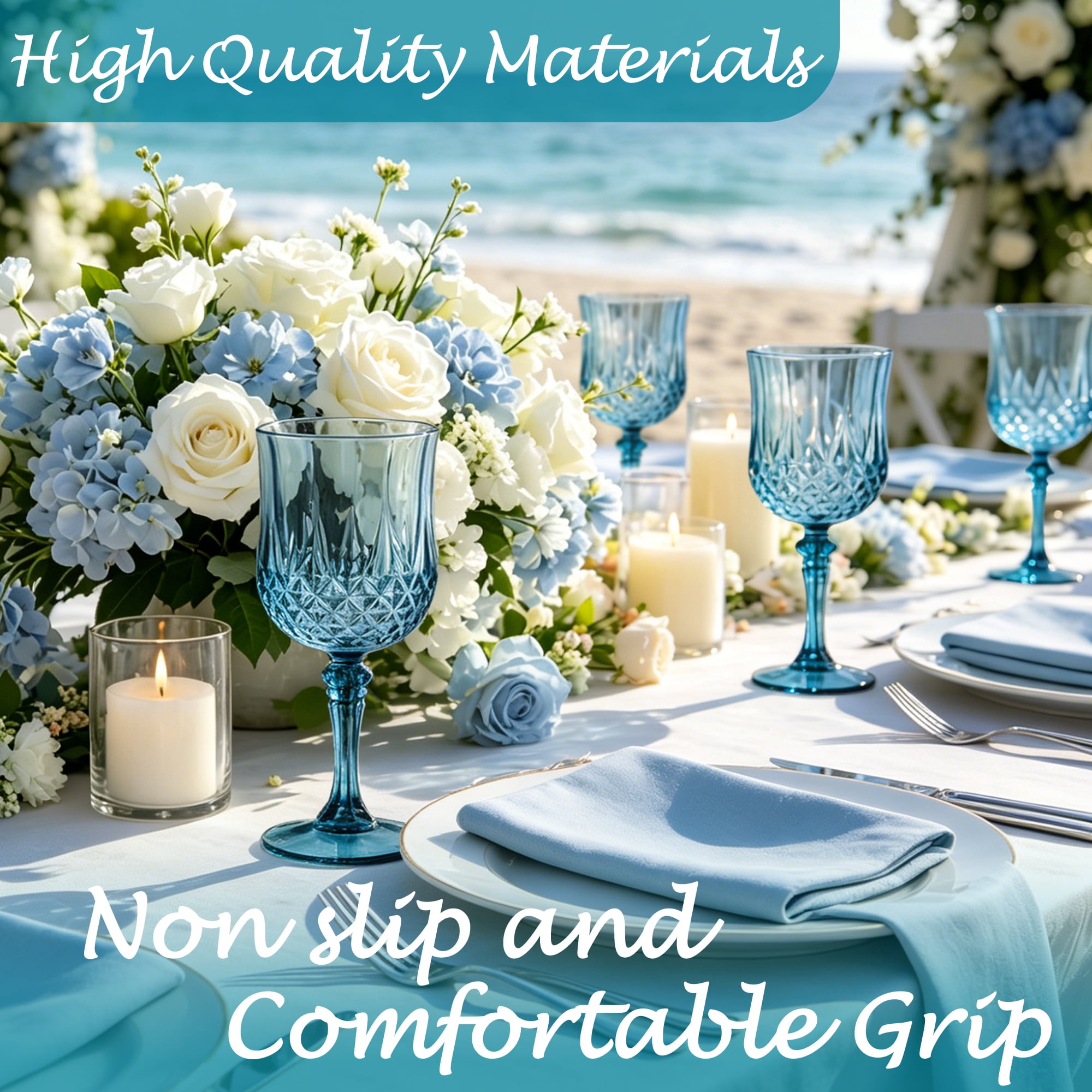 ZHURUININ Reusable Plastic Wine Glasses ，Blue，7oz，24Pack