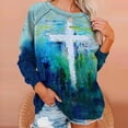 thumbnail image 6 of CLESALE Women Tops Long Sleeve Fall Clearance Women's Casual Cross Print Sweatshirts Fashion Crew Neck Long Sleeve T-Shirts Loose, 6 of 8