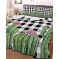 thumbnail image 3 of Quilts Full Size Bedding Set, Green Cactus Tropical Lightweight Quilted Comforter, Black White Buffalo Plaid Summer Soft Reversible Bedspread Coverlet with Pillow Covers for All Season, 78" x 90", 3 of 7