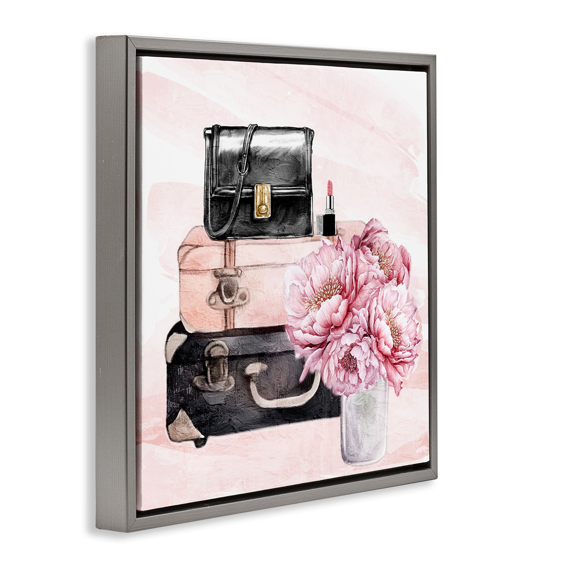 Stupell Industries Glam Time Stacked Bags Gray Framed Floater Canvas Wall Art, design by Kim Allen