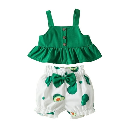 

Kids Toddler Baby Girls Spring Summer Printed Cotton Sleeveless Vest Shorts Baby Lovely Cartoon Outfits Clothing Outwear