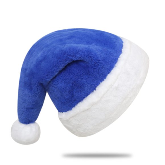 Chisander Gorros De Papá Noel Gorro De Navidad Para Adultos Unisex Felpa Azul Con Puños Blancos Gorro De Navidad De Tela Para Navidad Año Nuevo Suministros Festivos Para Fiestas