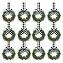 Nmdmisc 12Pcs Christmas Kitchen Cabinet Wreaths with Ribbon Mini Christmas Wreath Xmas Small Cabinet Wreaths for Window Door Chair Wall Christmas Decoration (Plaid)