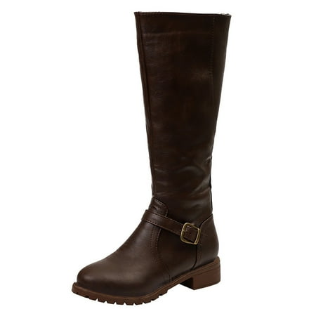 Quealent Mid Calf Cowboy Boots for Women Clearance Wide Calf Boot Tall Knee High Women s Winter Shoes (Brown 9.5)