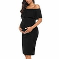 thumbnail image 5 of Annhoo Women's Maternity Outfits for Photoshoot Off Shoulder Solid Color Dress Ruffle Sleeveless Trendy Bodycon Dresses, 5 of 7