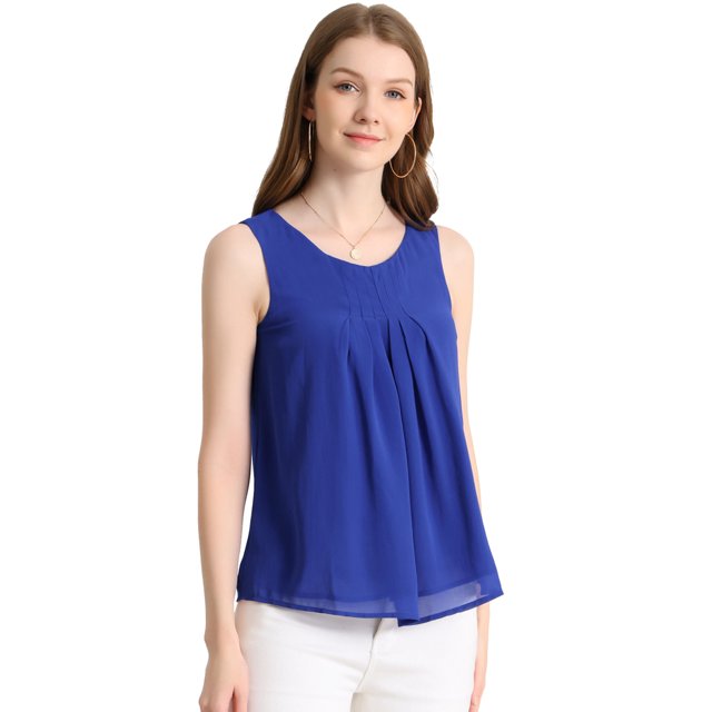 INSPIRE CHIC Camiseta Sin Mangas De Chifón Con Forro Y Parte Delantera Plisada Para Mujer Azul M