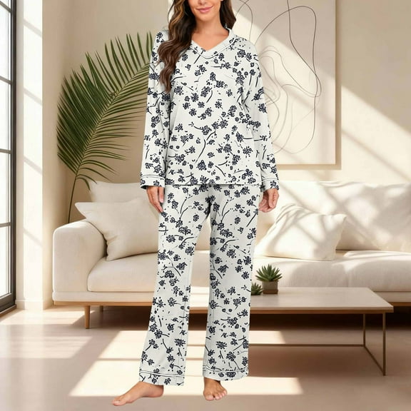 YanHoo Womens Pajamas Set Long Sleeve Floral Printed PJ Sets Cozy Soft Lounge Set for Women Sleepwear Loungewear