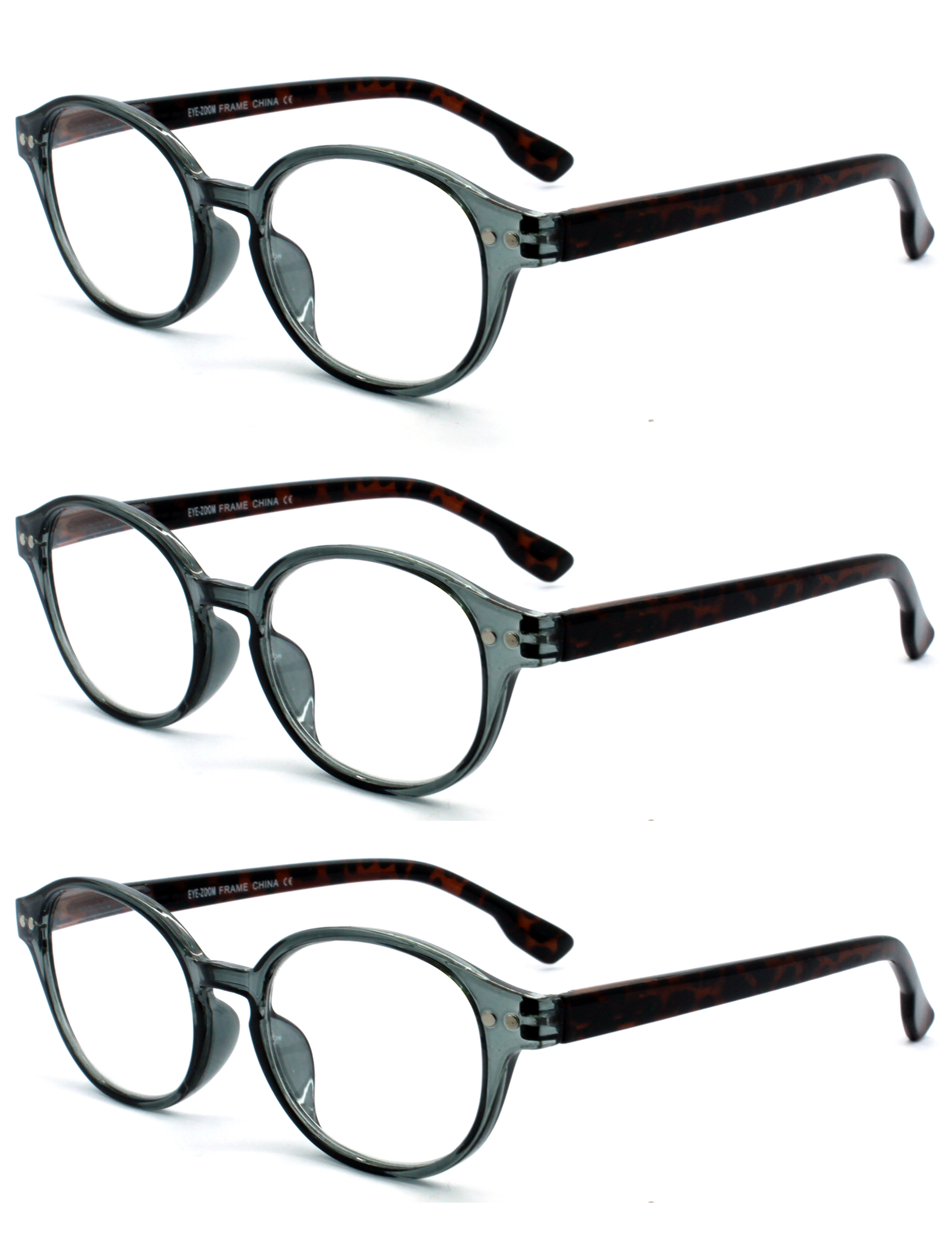 EYE ZOOM Ovalshaped Reading glasses 3 Pack Retro Style Plastic Frame