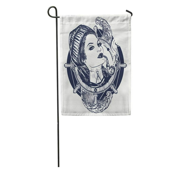POGLIP Woman Sailor Tattoo and Pin Up Girl in The Seaman Garden Flag Decorative Flag House Banner 28x40 inch