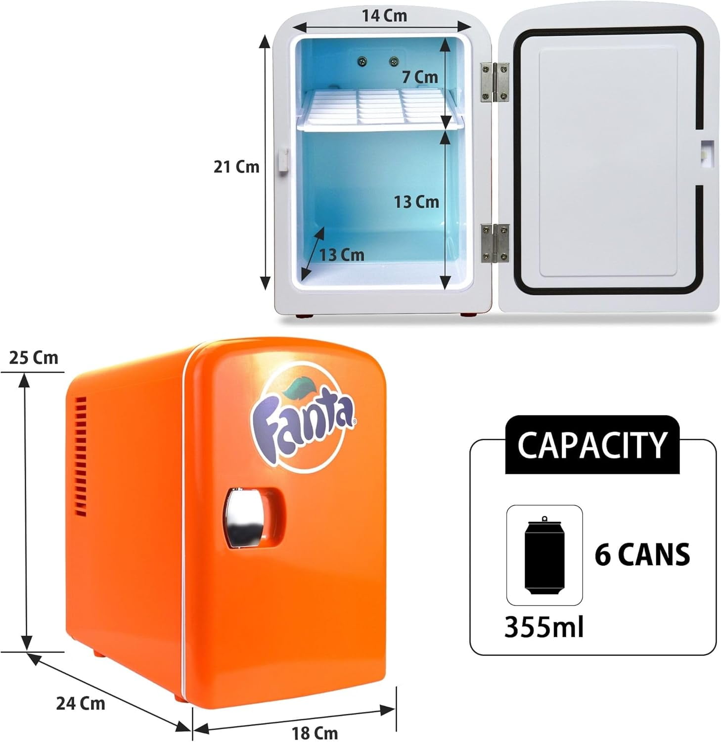 4 Liter  Fridge with 6 Can Capacity - Portable Cooler for Beverages, Food, Orange