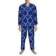 thumbnail image 3 of Balery Blue Gold Grid Lantern Shapes Pijama para Hombre de Dos Piezas con Manga Larga, Conjunto de Dormir y Descanso Suave con Bolsillos-Small, 3 of 7