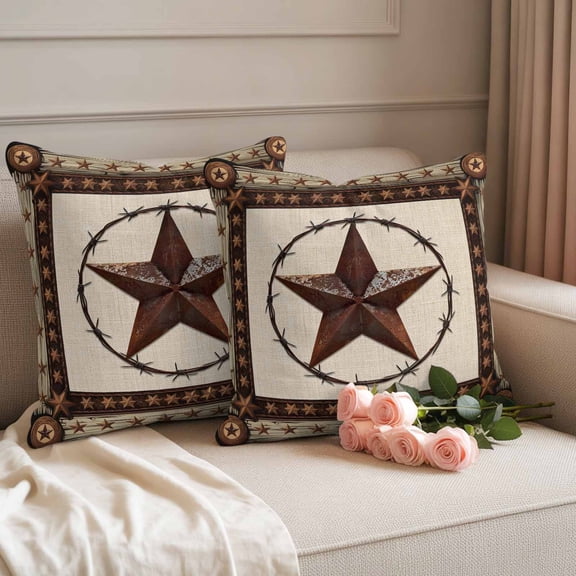 Outdoor Pillow Covers Set of 2, Country Star Texas Farm Wood Plank Decorative Throw Pillow Covers 18X18IN, Farmhouse Vintage Linen Throw Pillows Protector Cushion Case for Patio,Couch,Sofa,Garden